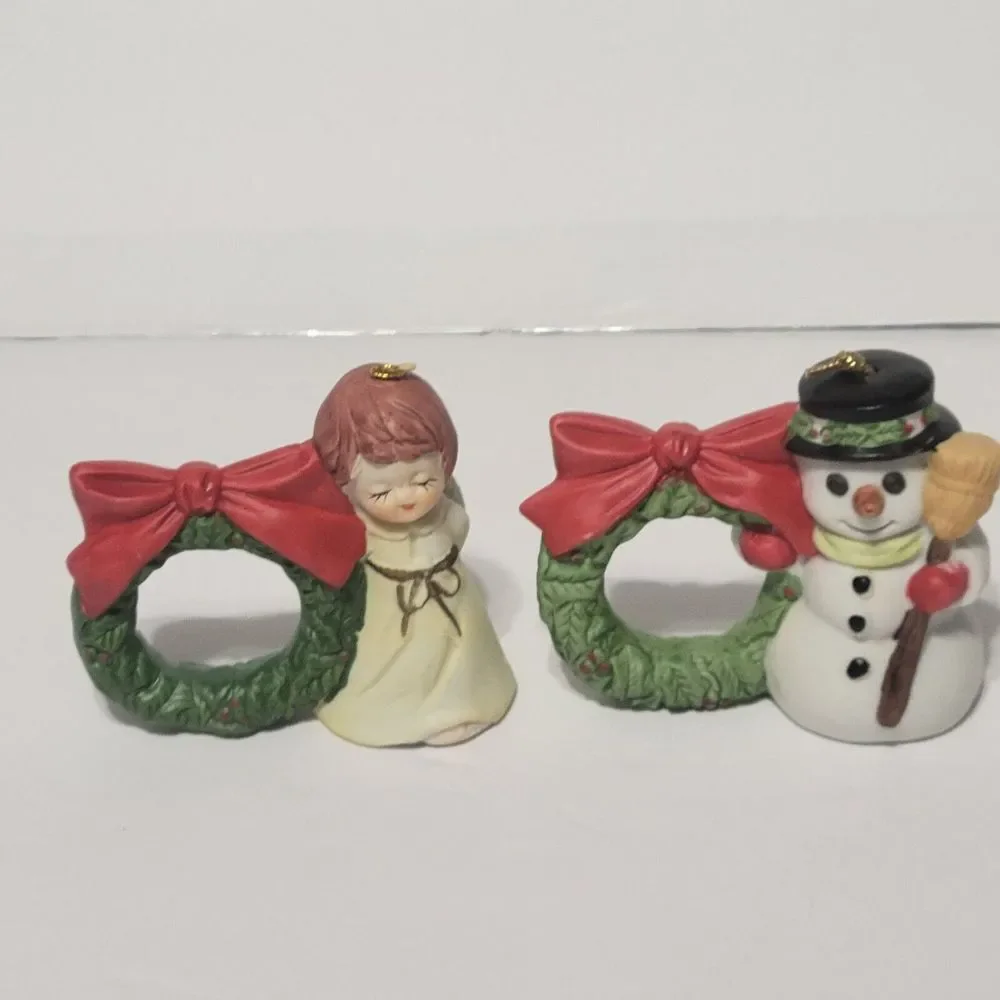 Jasco Lil Chimers Christmas Porcelain Napkin Rings Set of 4 Angel Snowman Santa